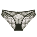 Sexy black sheer lace panties for women with floral pattern and delicate bow accent - S / Green