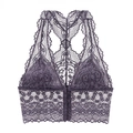 Elegant purple lace bralette with deep V-neck and floral pattern in racerback style - S / Purple