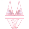 Set di lingerie in pizzo floreale rosa con bralette a triangolo e slip in mesh - S / Set Di Lingerie Ricamato / Rosa