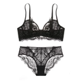 Sexy schwarzes Lingerie-Set aus floraler Spitze mit Bügel-BH und passendem Slip - 70B / Schwarz