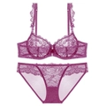 Set lingerie in pizzo viola con reggiseno a ferretto e slip in mesh coordinato - 70A / Viola