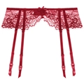 Reggicalze sexy in pizzo rosso scuro con cinturini regolabili e dettaglio a fiocco - S / Borgogna