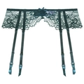 Reggicalze in pizzo cigliato verde scuro con spalline regolabili e fiocco elegante - S / Verde Scuro