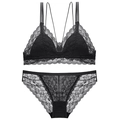 Two-piece black lace lingerie set with wireless triangle cup bra and matching panties - S / Black Zirconia Set