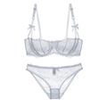Set lingerie in pizzo bianco con reggiseno a mezza coppa e slip trasparenti abbinati - Bianco / 75C