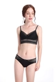 Elegant black French lace lingerie set with wireless triangle cup bra and matching briefs - S / Black