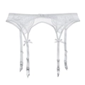 White lace garter belt with adjustable straps and decorative satin bows - M / White