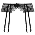 Sexy black floral lace garter belt with adjustable straps and satin bow detail - Black