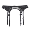 Sexy schwarzer Strapsgürtel aus Spitze mit Blumenmustern und Schleifenakzenten - S / Schwarz