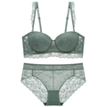 Elegantes Spitzen-Dessous-Set in Salbeigrün mit Blumenmuster und passendem Slip - 75B / Grün