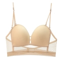 Beige seamless U-shaped backless bra with mesh support and delicate lace trim detail - 70B / Nude
