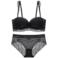 Elegant black floral lace lingerie set with push-up bra and matching panties for women - 70A / Top And Bottom / Black