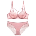 Conjunto de lencería de encaje con sujetador con aros y braguita rosa claro - 70A / Rosa