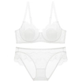 Elegante conjunto de lencería de encaje floral blanco con sujetador y braguita - 70A / Blanco