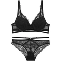 Elegantes schwarzes Spitzen-Dessous-Set mit Push-up-BH und Multi-Strap-Details - 75B / Schwarz