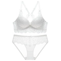 Elegantes weißes Spitzenunterwäsche-Set mit floraler Stickerei und Kreuzrücken-Design - 70A / Weiß