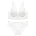 Completo intimo in pizzo bianco con reggiseno a V profonda e slip coordinati in pizzo - Bianco Sporco / 80C