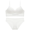 White striped seamless lace bra set with V-neck bralette and matching panties - 80B / White
