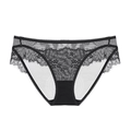 Sexy schwarze transparente Spitze Unterwäsche mit atmungsaktivem Mesh und Blumenrand - S / Schwarz