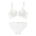 Detailed view of white floral lace lingerie set with metal rings and eyelash lace trim - White / 80D