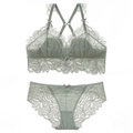 Elegantes bohnengrünes Spitzen-Dessous-Set mit kabellosem BH und passendem Slip - S / Oberteil Und Unterteil / Graugrün