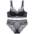 French style black lace lingerie set with floral embroidery and bow details - 70A / Black