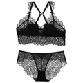 Ensemble de lingerie en dentelle noire style français avec soutien-gorge croisé - S / Ensemble Zirconium Noir