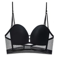 Bralette negro sin costuras con espalda en U, malla y encaje geométrico delicado - 75B / Negro