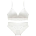 Conjunto de lencería de encaje blanco sin aros con braguita a juego en malla suave - XL / Blanco