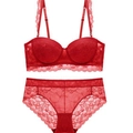 Sexy rotes Spitzenunterwäsche-Set mit Push-up-BH mit Bügel und passendem Slip - 70A / Rot