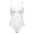Elegante body de encaje floral blanco con aros y paneles de malla transparente - 80B / Blanco