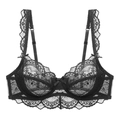 Sujetador elegante de encaje negro sin relleno con aros y detalles de lazos - 70A / Negro