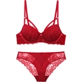 Set di lingerie in pizzo rosso con reggiseno push-up a ferretto e slip coordinati - 70C / Set rosso vino