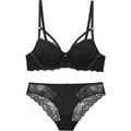 Ensemble lingerie en dentelle noire élégante avec soutien-gorge push-up et culotte assortie - 70C / Ensemble Zirconium Noir