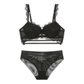 Set di lingerie in pizzo nero con reggiseno push-up e slip con spalline - Nero / 70B