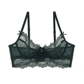 Reggiseno in pizzo verde scuro con motivi floreali a rete e dettagli in pizzo ciglia - 70A / Verde