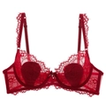 Lace bra with floral embroidery and rhinestone pendant in dark red on white background - 70A / Tops / Burgundy