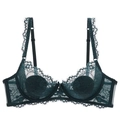 Reggiseno in pizzo verde foresta con bordo a ciglia e ciondolo di strass - Reggiseno Verde Scuro / 85B