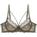 Olive green ultra-thin lace bra with elegant floral pattern and adjustable straps - 70A / Green