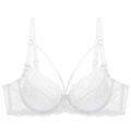 Elegant white floral lace ultra-thin bra with decorative V-shaped cross straps - 70A / White