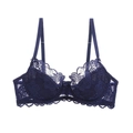 Sujetador de encaje azul oscuro para mujer con motivos florales y un pequeño lazo central - 80A / Tops / Azul