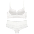 Elegant white lace lingerie set with seamless U-back bra and matching scalloped panties - White