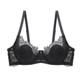 Sujetador de encaje floral negro con tirantes ajustables y detalles de encaje de pestañas - 70A / Negro