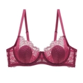 Sujetador de encaje transparente rojo baya estilo francés con aros y tirantes finos - 70A / Burdeos