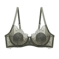 Lace bra for women in olive green featuring delicate floral patterns and underwire support - 70A / Tops / Army Green