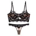Sexy schwarzes Wimpernspitze-Dessous-Set mit halbtransparentem BH und passendem String - S / Oberteil Und Unterteil / Schwarz