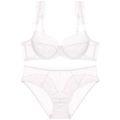 Ensemble de lingerie en dentelle blanche élégante avec broderies et bretelles festonnées - Blanc