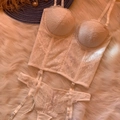 Lace lingerie set with longline bra and matching thong in ivory white floral pattern - 70C / Top And Bottom / White