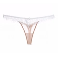 Tanga sexy de encaje para mujer con borde de pestañas francés y pequeño lazo blanco - S / Blanco