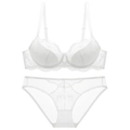 White lace lingerie set with underwire bra and matching mesh panties for a romantic look - 70A / White